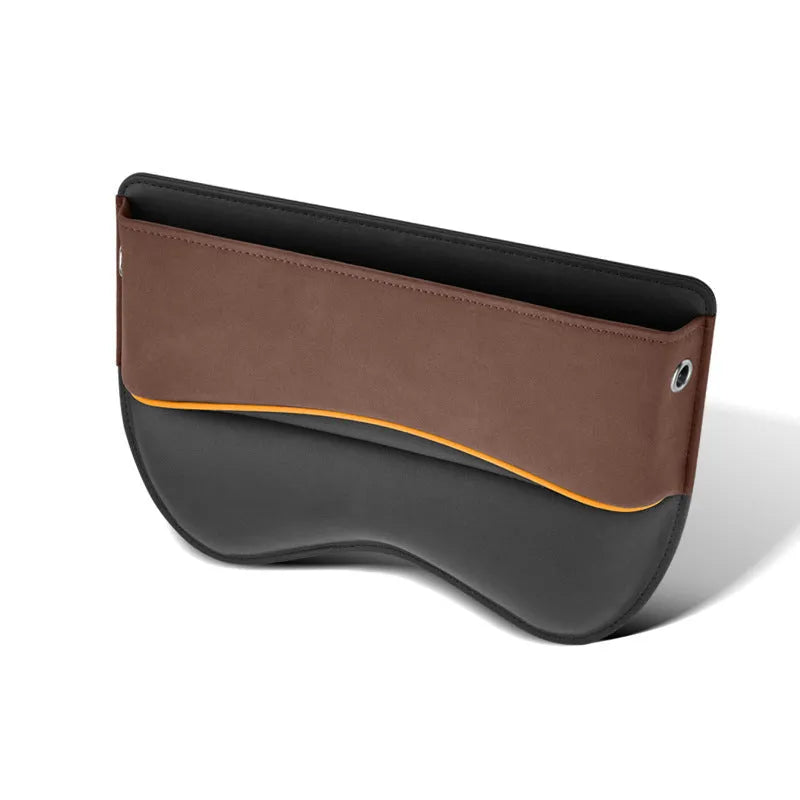 Leather car seat storage box in one of five colours: black, brown, beige, green, or red.