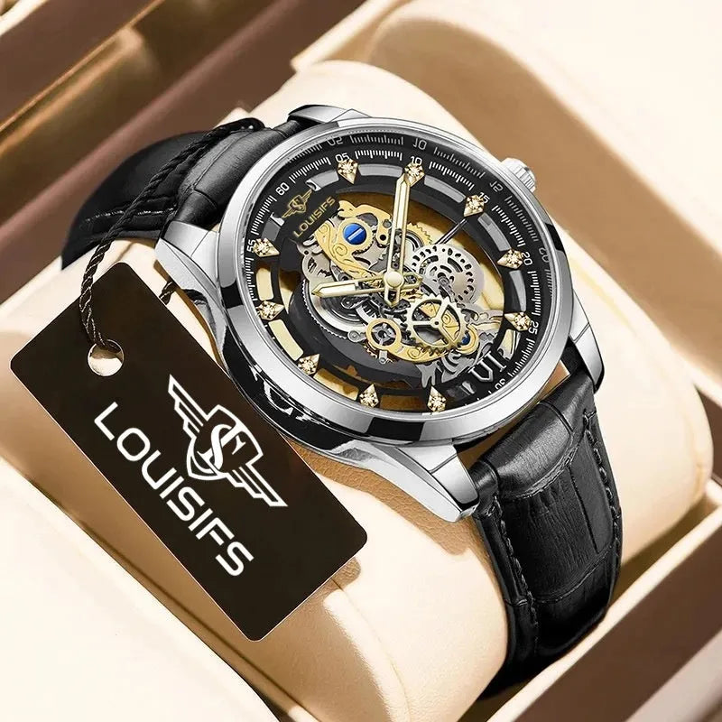 Swiss double-sided hollow men's quartz business watch with 12mm thickness