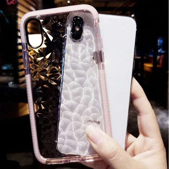 TPU striped back cover mobile phone case for iPhone in pink, white and black edge colour options.