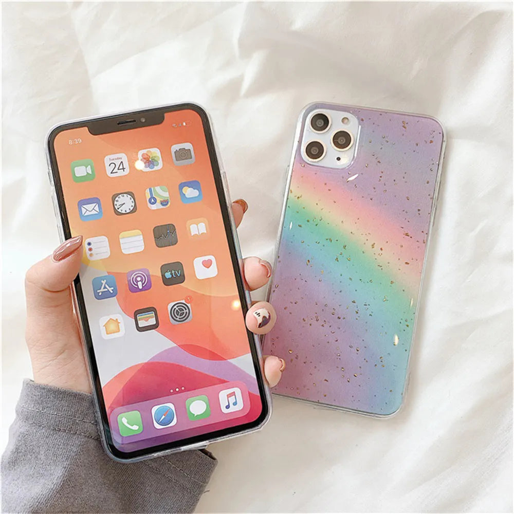 Rainbow gradient stripe pattern TPU phone case for iPhone in Japanese Korean style