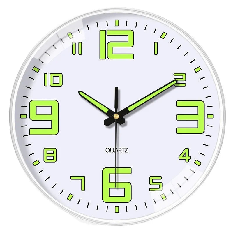 Modern 8 inch luminous wall clock with 20cm diameter and plastic casing