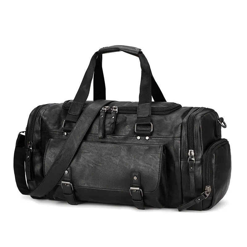 Large black PU travel shoe bag for organising footwear, showing size scale.