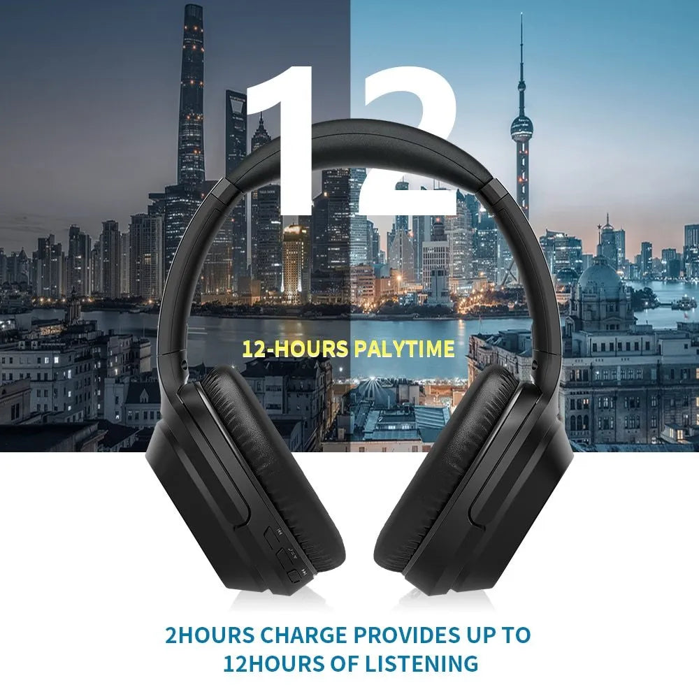 Black Gorsun E98 Bluetooth 5.0 over-ear wireless headset with stainless steel slider and memory protein ear cushions