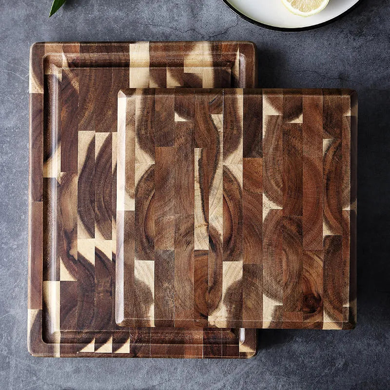 Brown imported acacia solid wood cutting board with 3cm thickness on kitchen counter