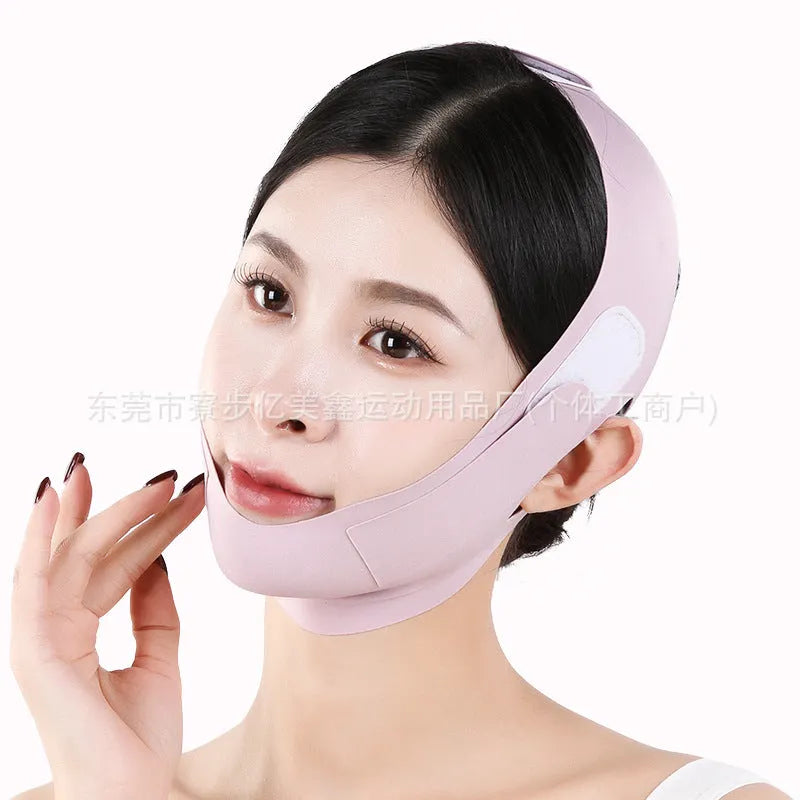 Small V face shaping mask in green and purple graphene fabric for facial lifting and tightening