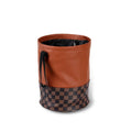Retractable leather car interior trash can with carry handle in colour as shown.