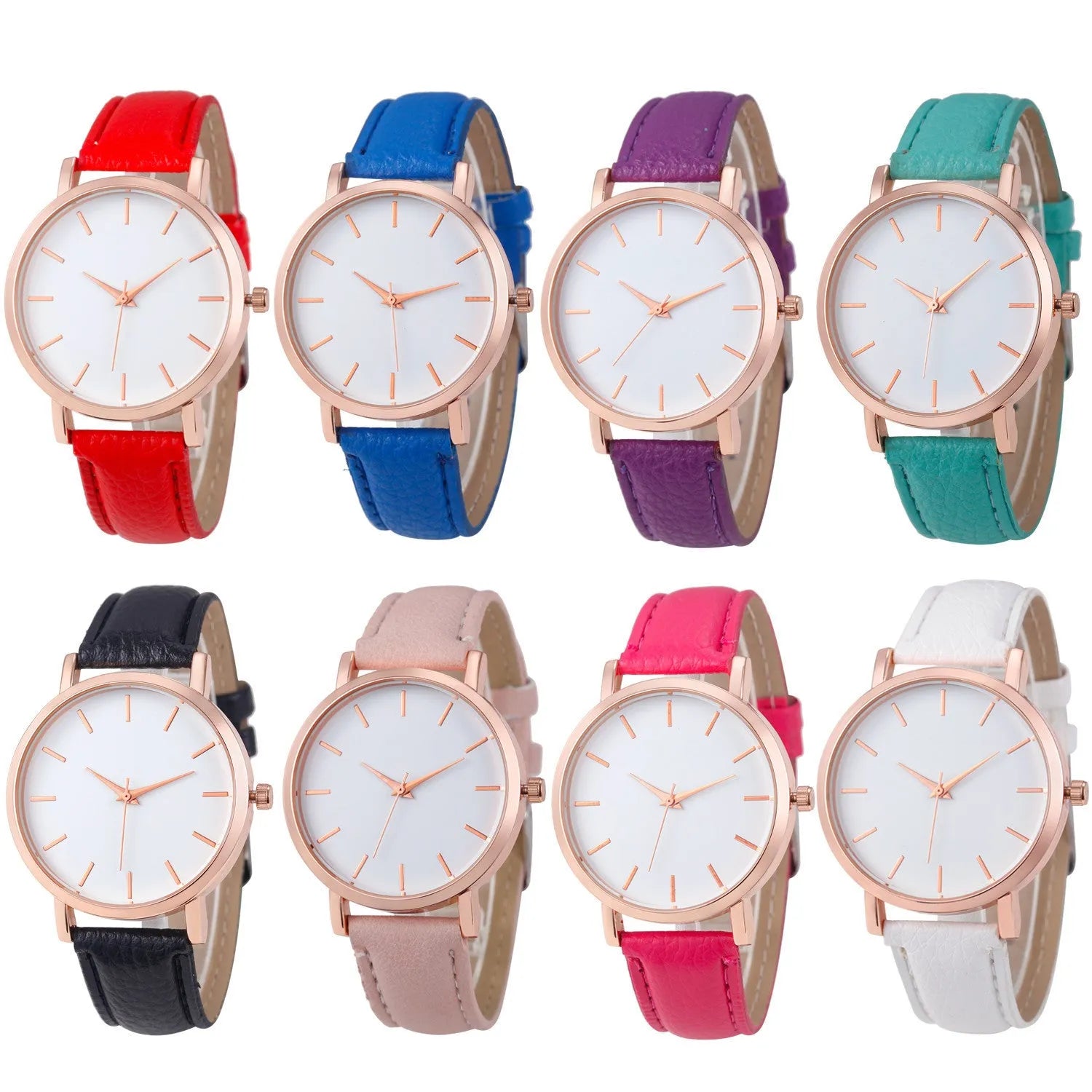 Quartz watch with square alloy case and PU leather strap in various colour options
