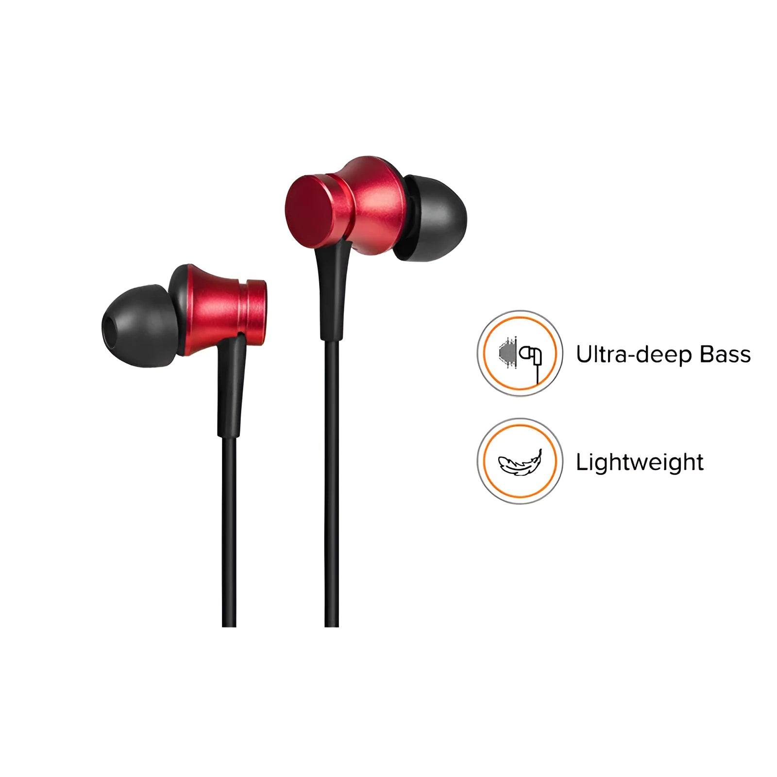 Black, blue and red piston in-ear headphones with 3.5mm wired connection