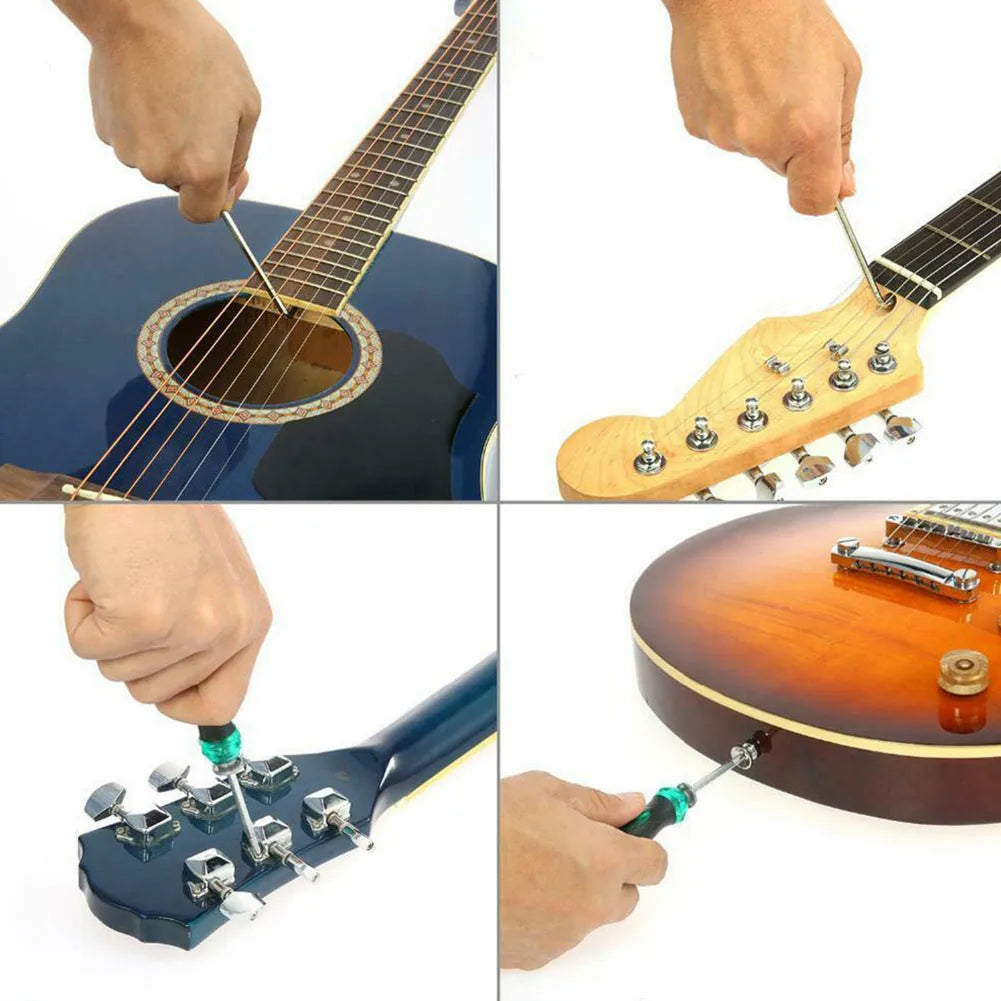 Black guitar repair tool kit for guitar bass mandolin banjo, case size 200x100x45mm