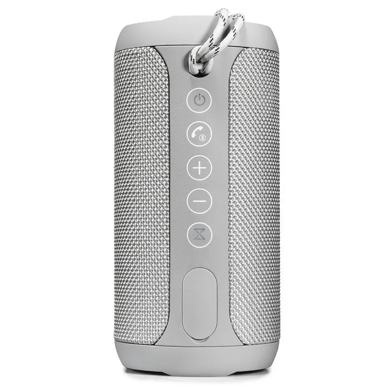 Waterproof outdoor Bluetooth speaker in black, camouflage, grey, or red colour options.