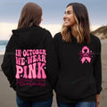 Women's pink Breast Cancer Awareness hoodie with retro art design and side pockets