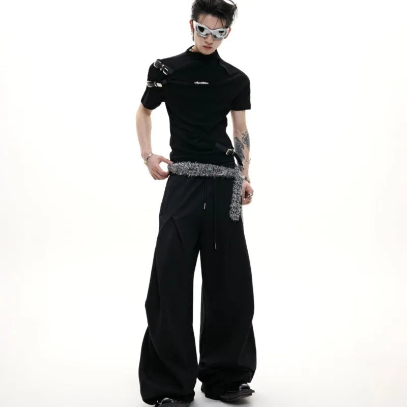 Men's cotton short sleeve T-shirt with stand-up collar in slim fit white and black colour options