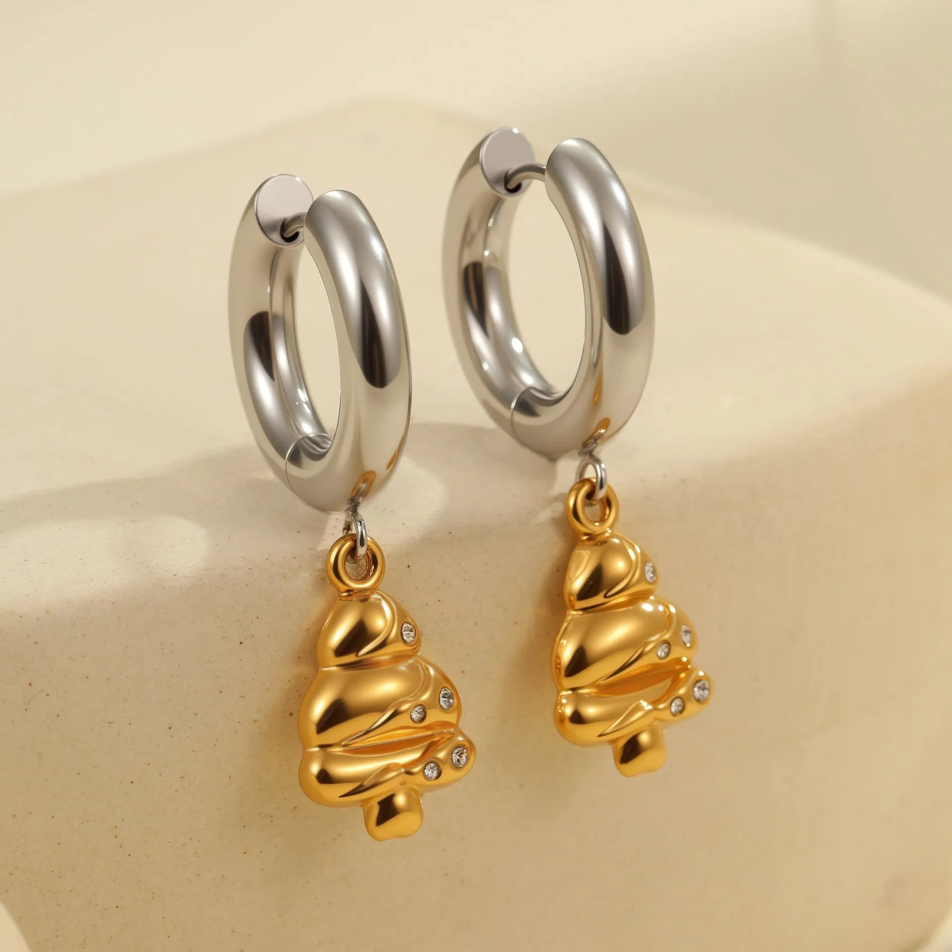 Christmas tree earrings with heart and star designs in 18K stainless steel electroplated jewellery