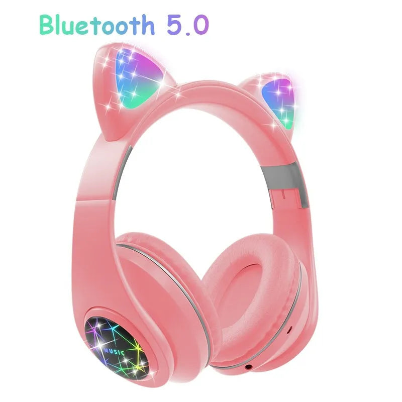 Cat ear wireless sports Bluetooth headphones in multiple colours showing head-mounted design