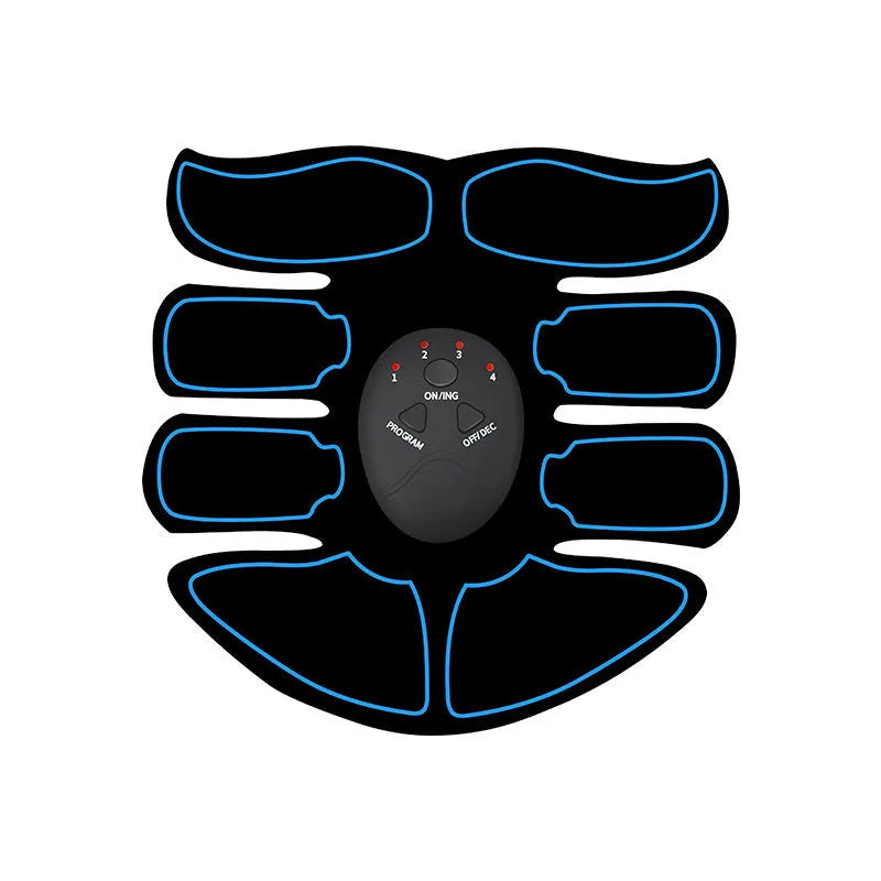 Abdominal muscle stimulation patch with digital display and three-piece design for six-pack massage