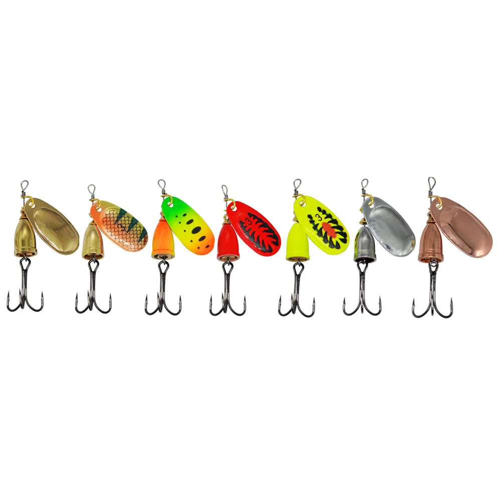 R composite rotating sequins copper bell fishing lure in metallic colours including gold, silver, and rose gold
