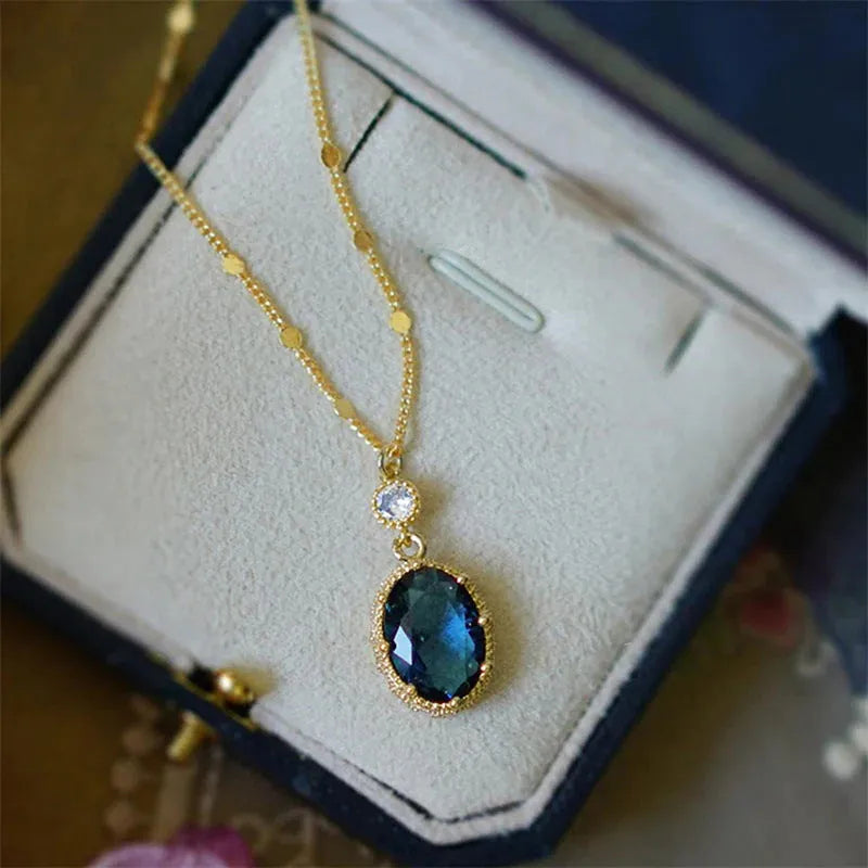 French retro necklace with geometry copper pendant in gold electroplated finish
