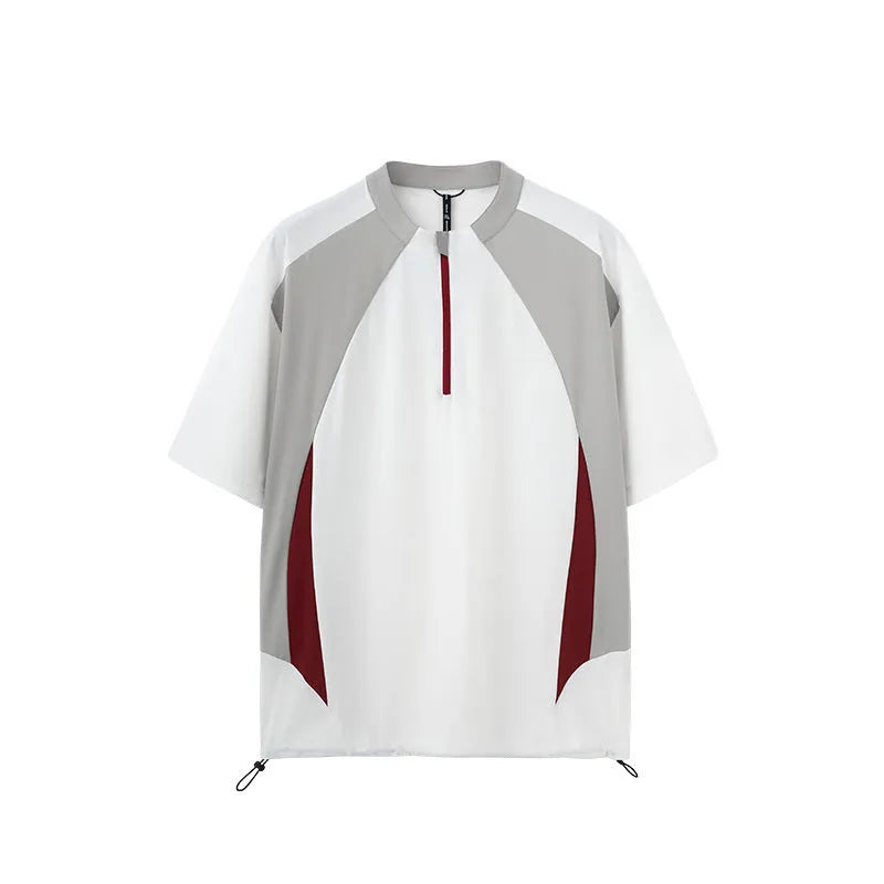 Men's solid colour lightweight polyester casual top shown in black and beige, available in long sleeve and short sleeve styles.