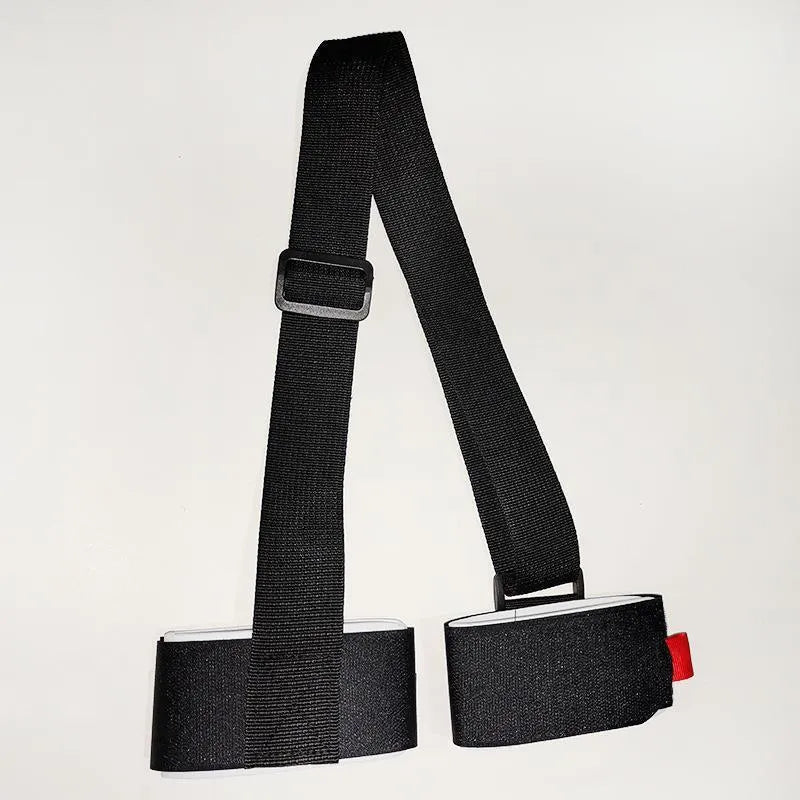 Adjustable skiing bandage strap with shoulder carry for ski and snowboard transport