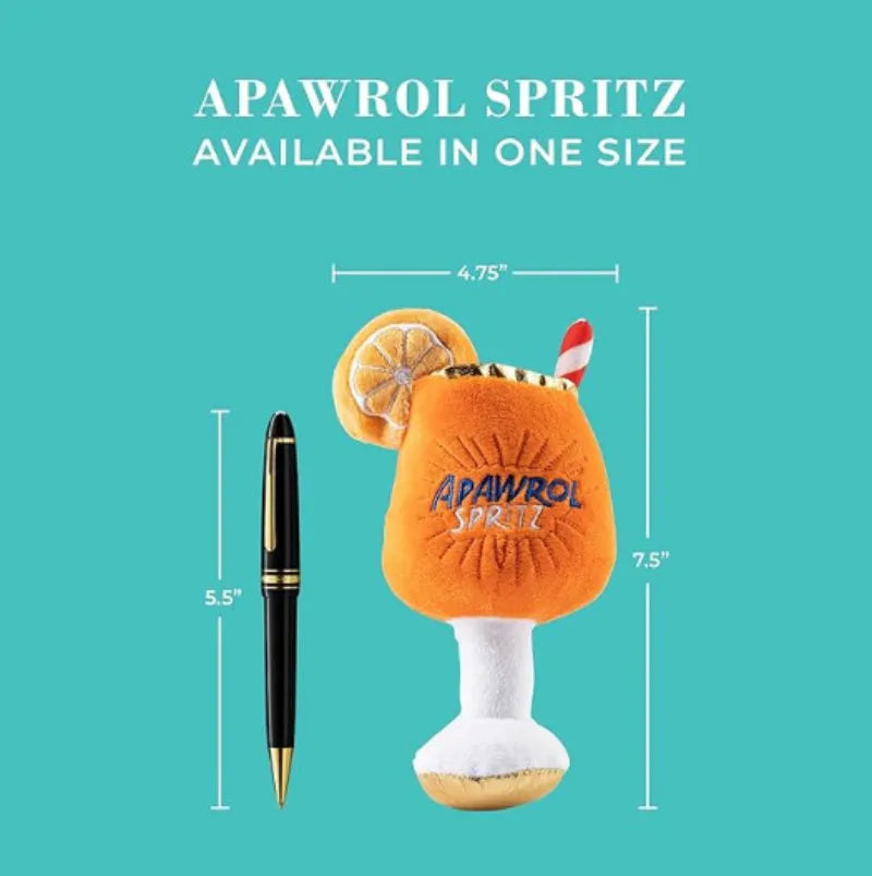 Yellow wine glass design squeaky dog chew toy measuring 7cm long with plush texture