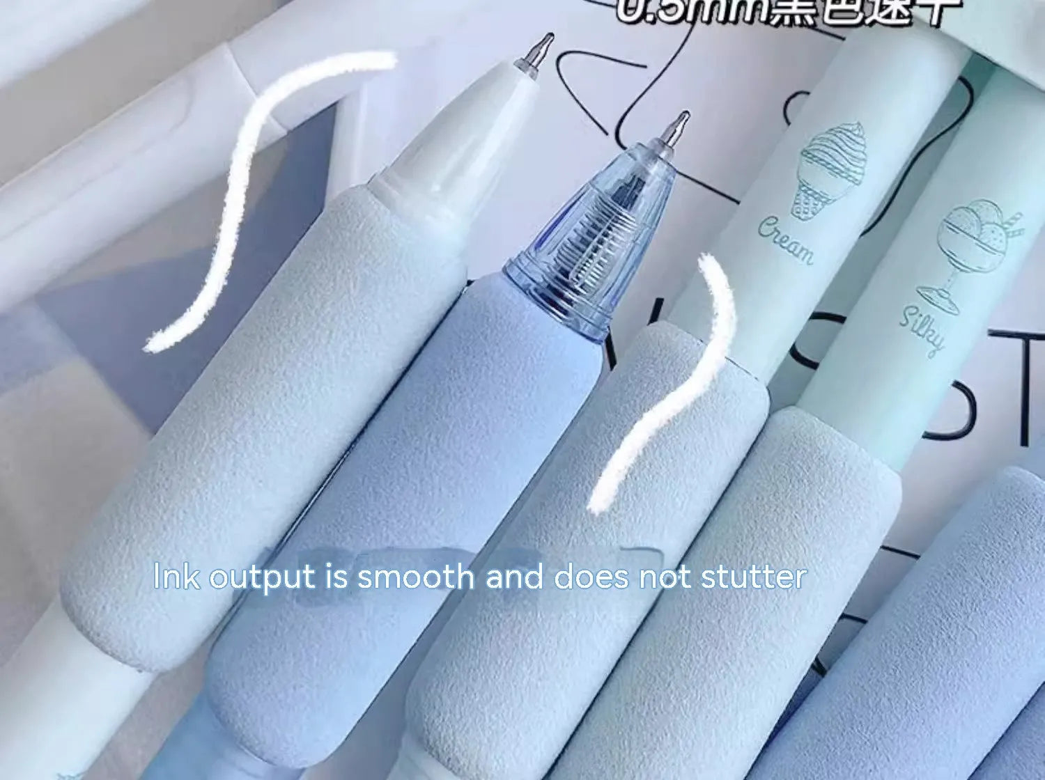 Four 0.5mm double-tipped calligraphy pens with fluorescent tips for student handwriting practice