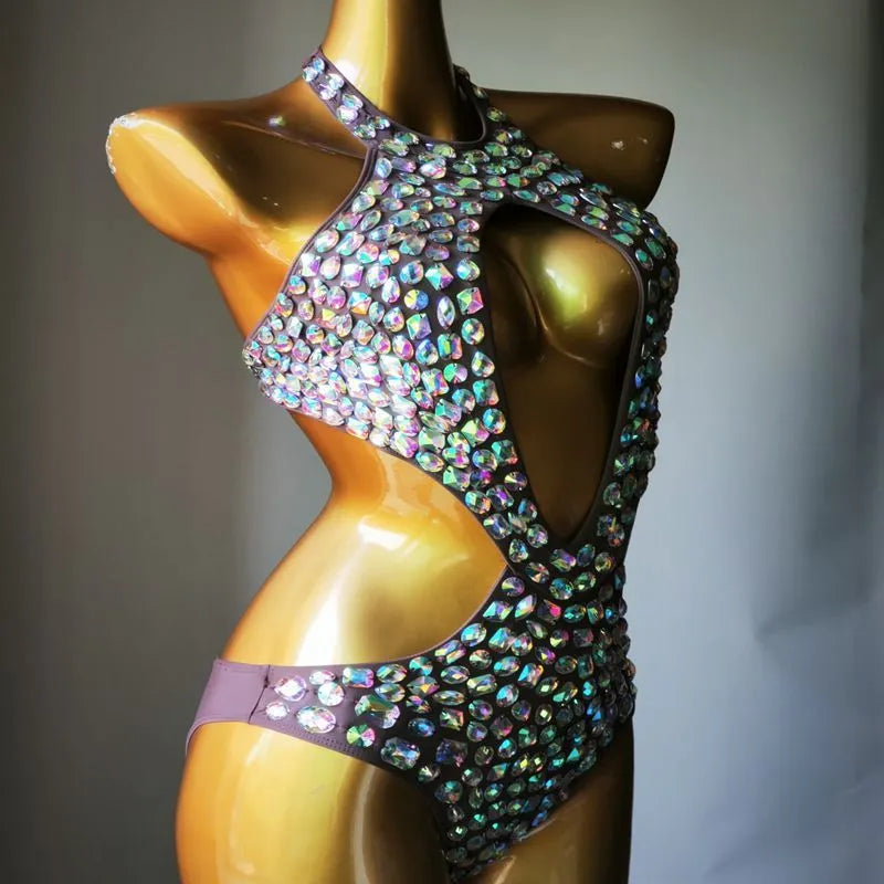 Women's one-piece swimsuit with diamond mesh design in Army Green colour
