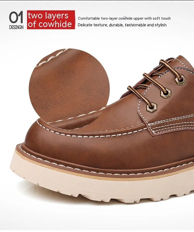 Men's black retro-style Martin boots with a round toe and mid-height rubber sole.