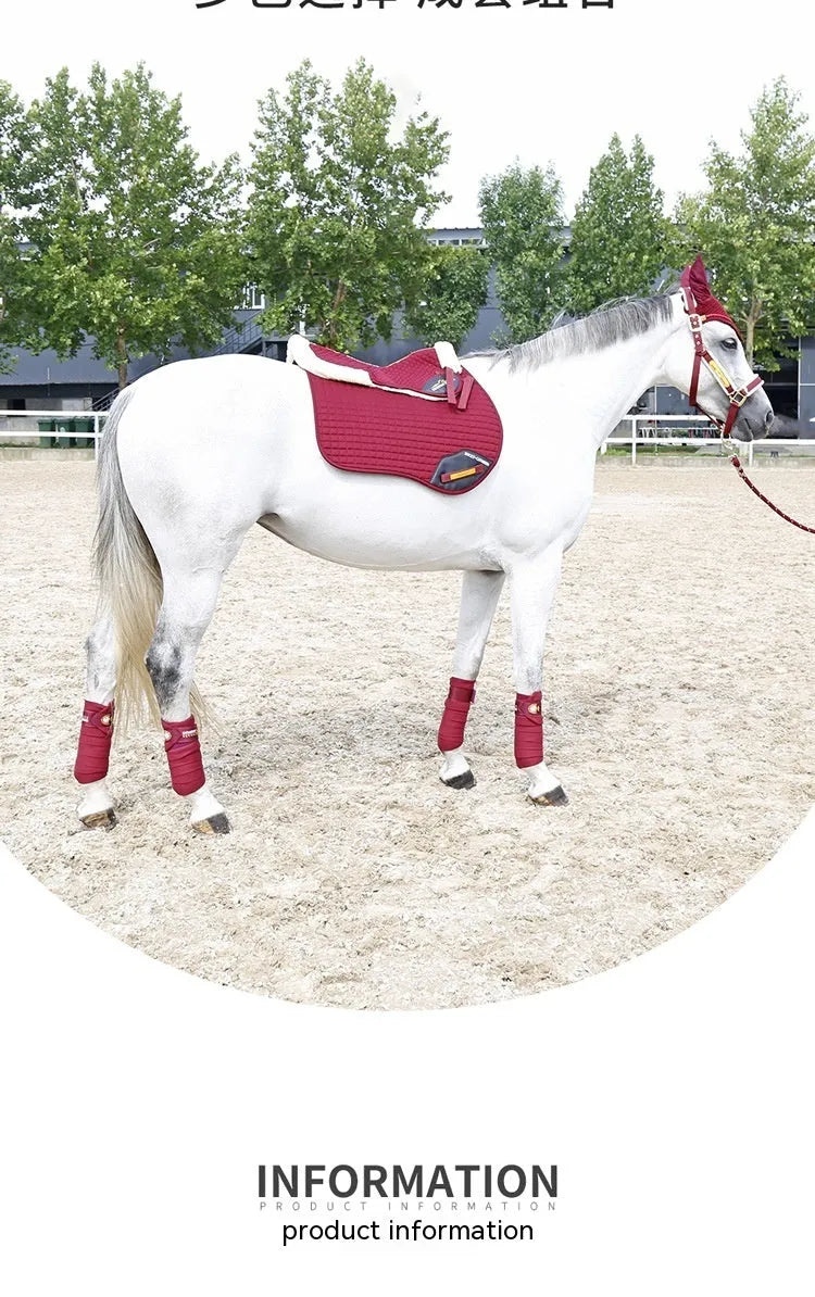 Equestrian riding saddle pad in wool blend with shock absorption foam for waist protection.