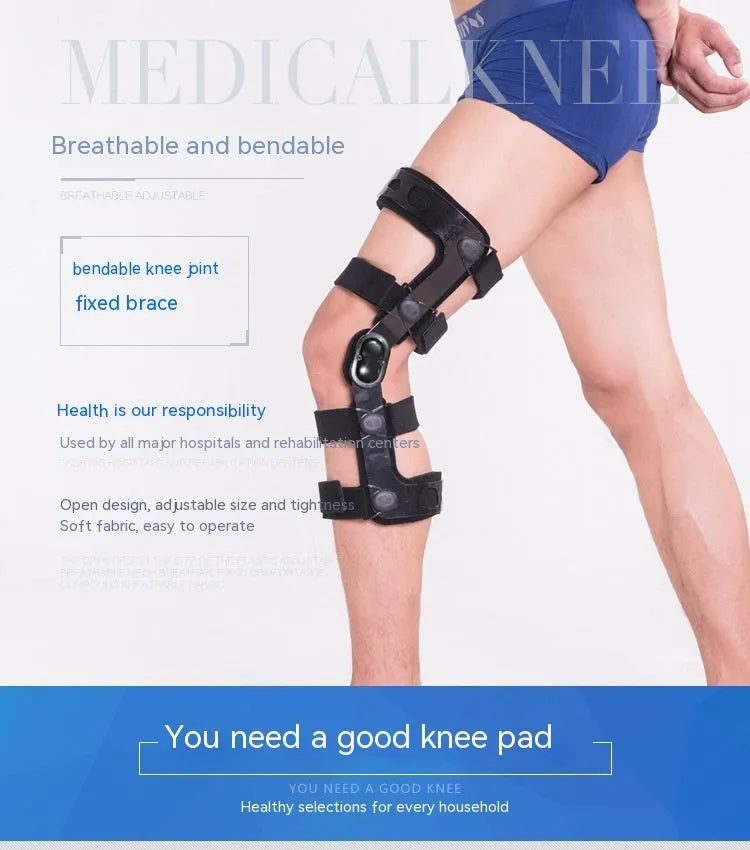 Black anterior ligament knee pad with adjustable straps shown from side view