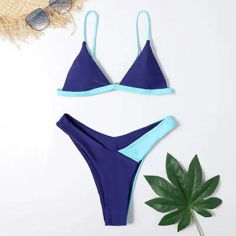 Women's nylon swimsuit briefs set in two colour patterns, sizes S M L XL