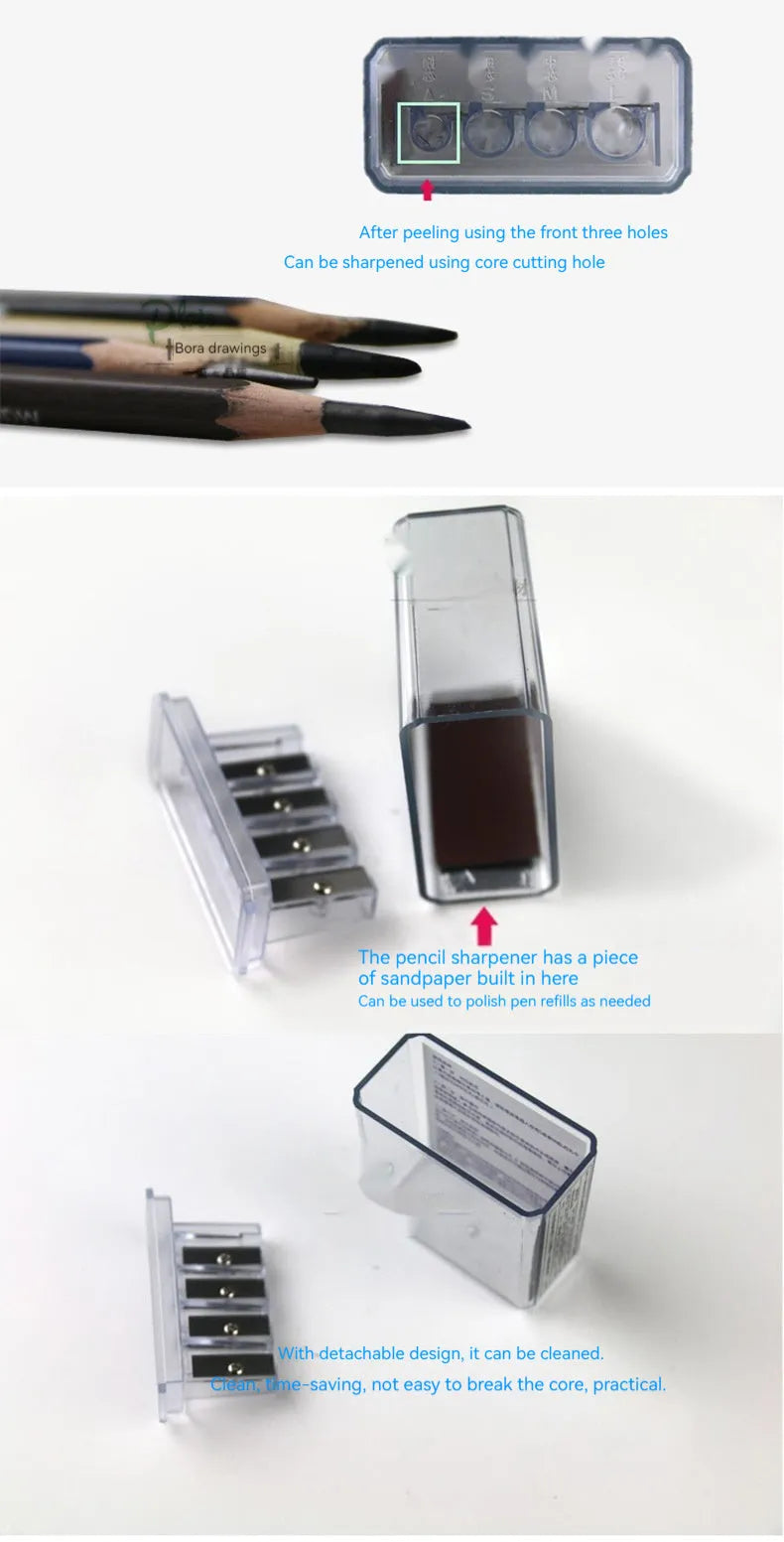 Geometric plastic pencil sharpener with four holes for sketching art pencils