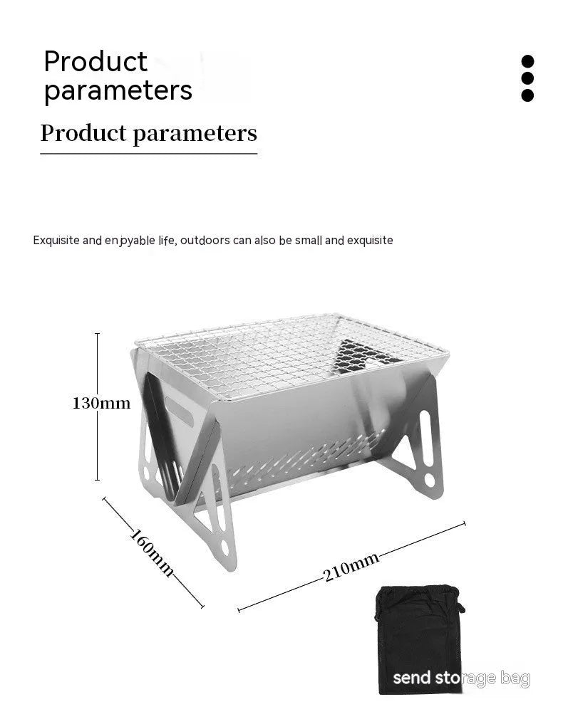 Large stainless steel folding barbecue oven with grill rack and storage bag