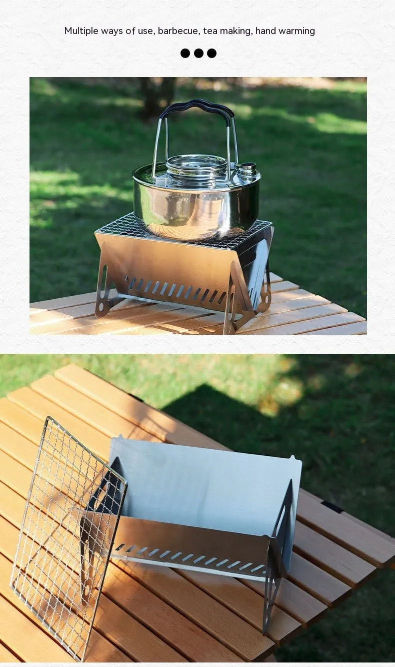 Large stainless steel folding barbecue oven with grill rack and storage bag