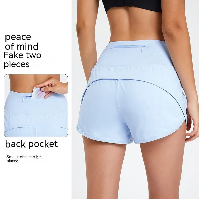 Women's high waist quick-drying nylon fitness shorts in black, shown from the front.