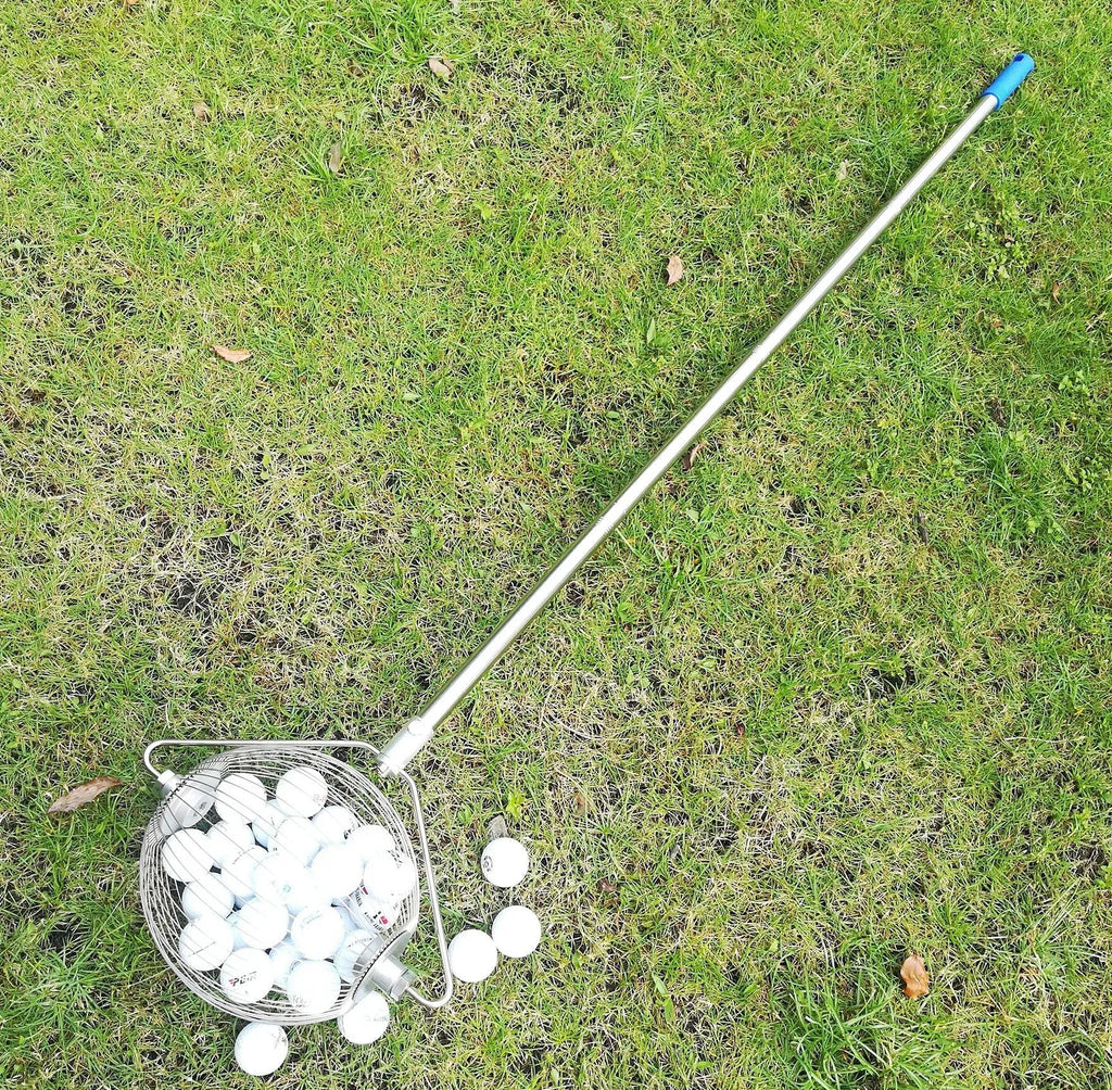 Stainless steel golf ball picker with telescopic handle in metallic colour