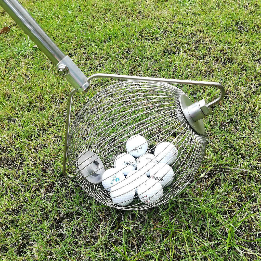 Stainless steel golf ball picker with telescopic handle in metallic colour