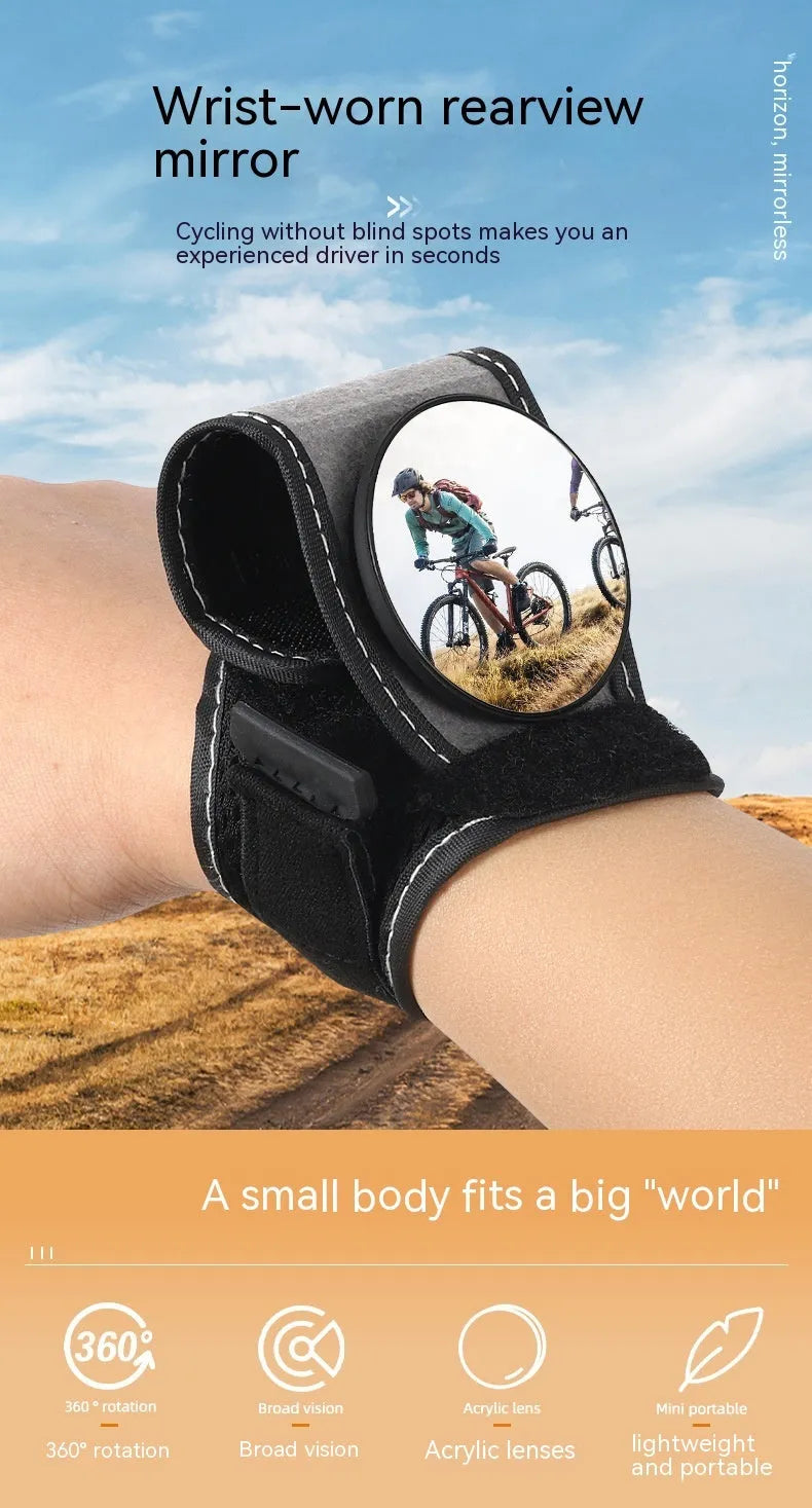 Black nylon rear-view mirror for bicycle handlebars, showing the 6 cm circular glass.
