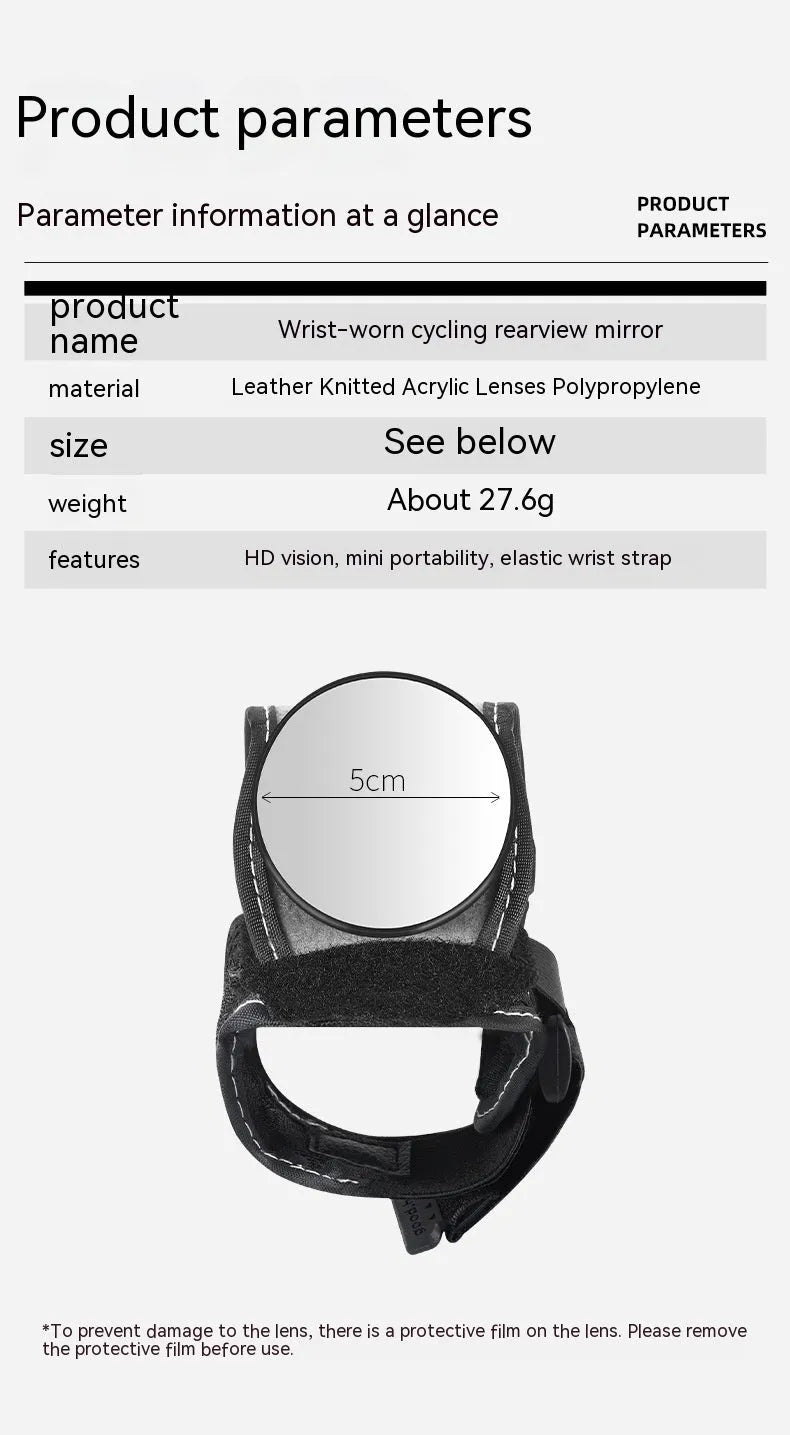 Black nylon rear-view mirror for bicycle handlebars, showing the 6 cm circular glass.