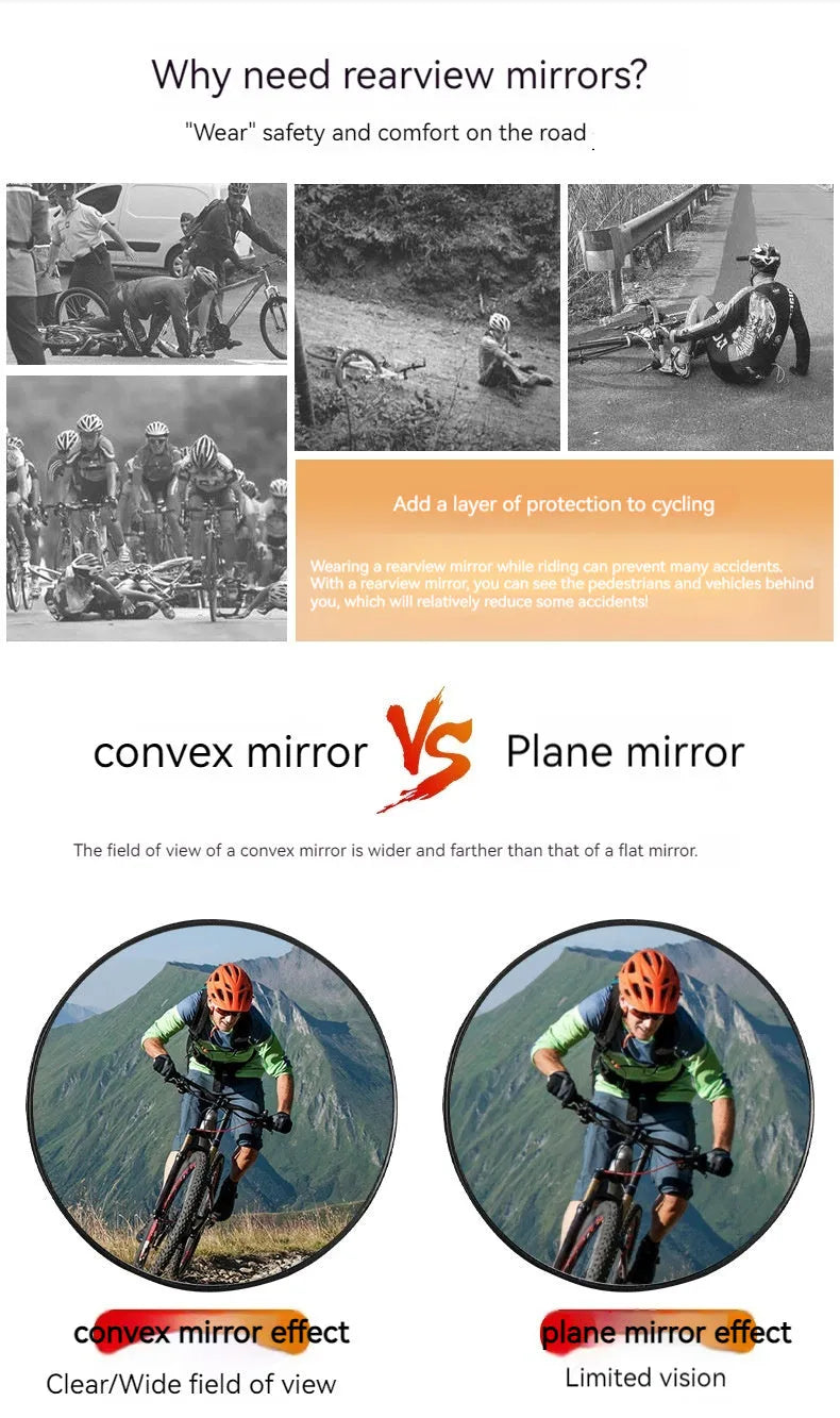 Black nylon rear-view mirror for bicycle handlebars, showing the 6 cm circular glass.