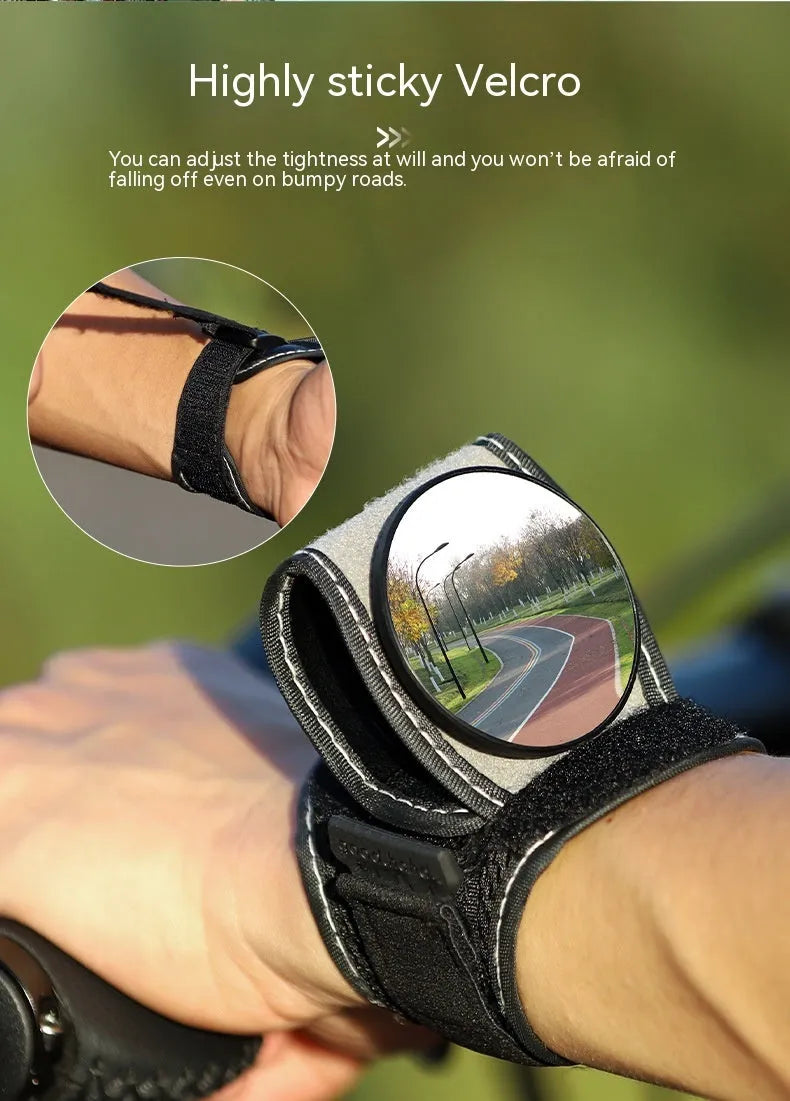 Black nylon rear-view mirror for bicycle handlebars, showing the 6 cm circular glass.