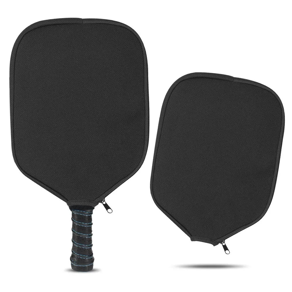 Black neoprene protective sleeve for table tennis racket on a table tennis table