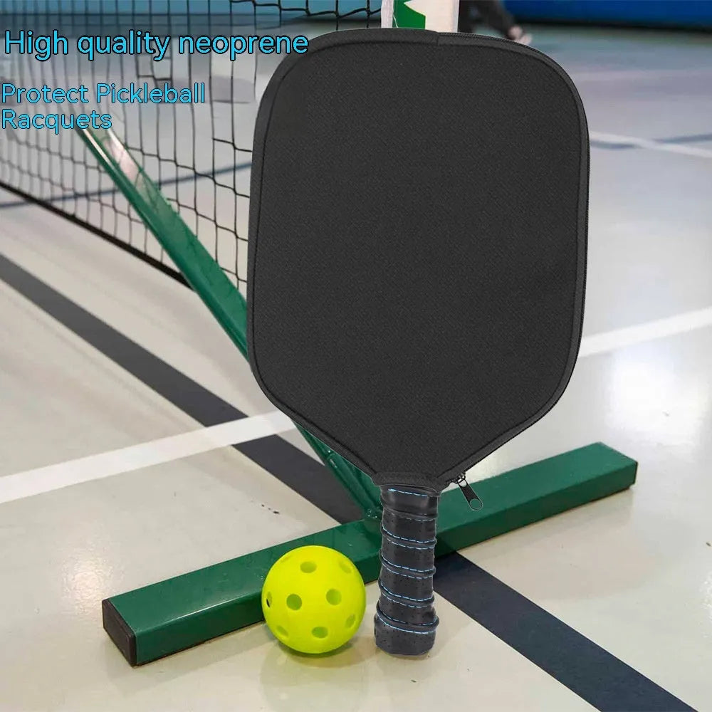 Black neoprene protective sleeve for table tennis racket on a table tennis table