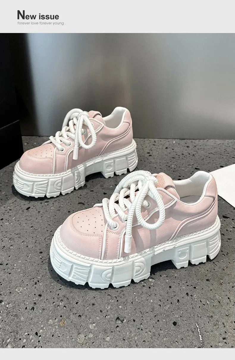 Women's beige casual leather shoes with height increasing rubber foam soles in UK size 37