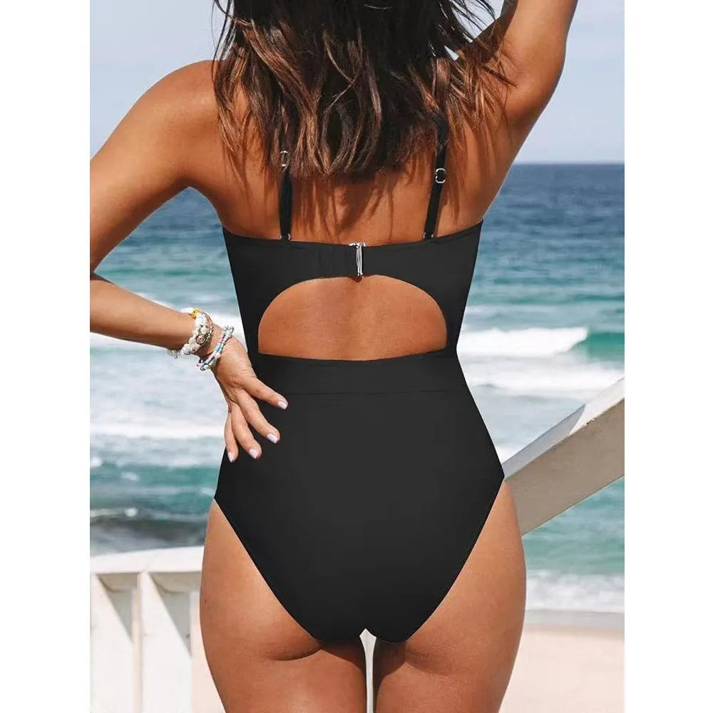 Women's backless one-piece swimsuit in waterproof polyester fabric with spandex lining