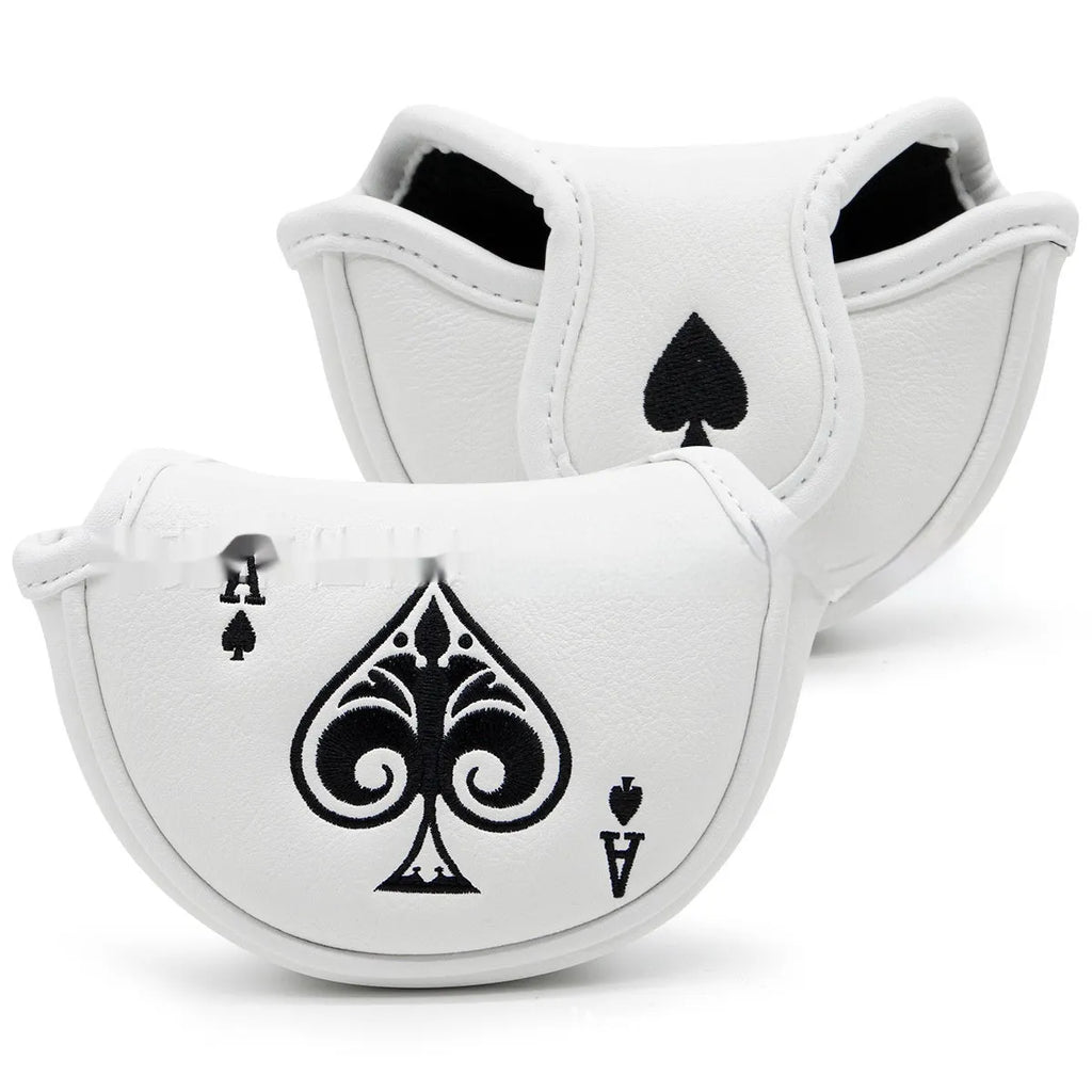 A black PU golf putter sleeve cover designed to protect a standard-sized club head.
