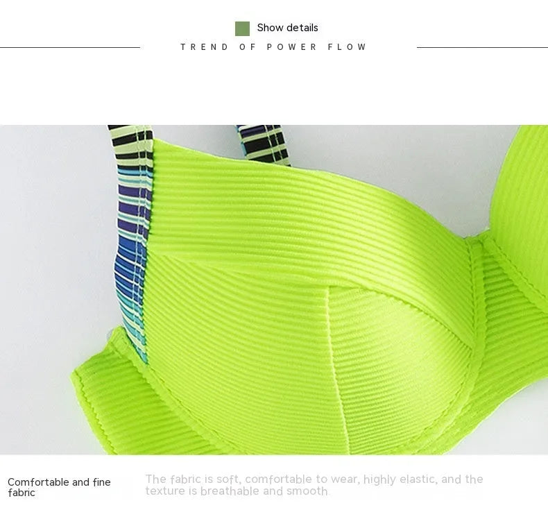 Green women's halter bikini set with printed briefs in polyester fabric