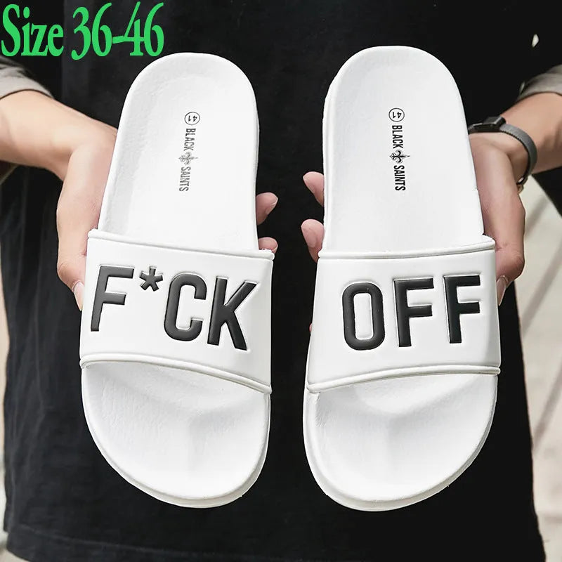 Personalised large men's slippers in black with open toe style and rubber sole