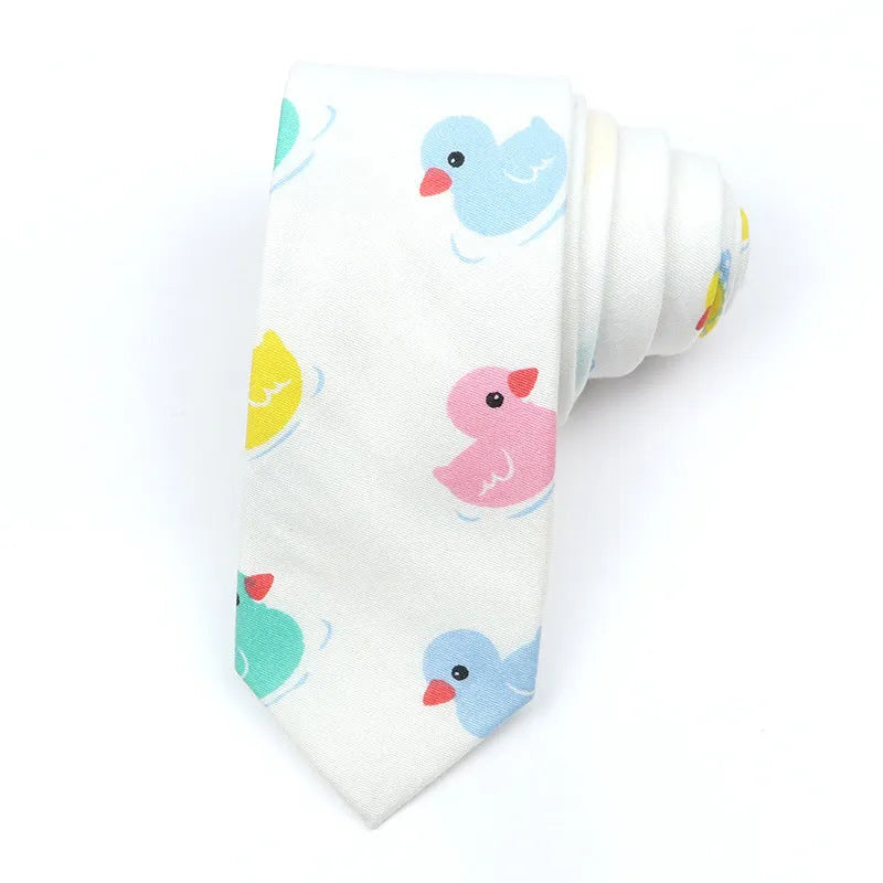 Narrow Korean style cotton bow tie with cartoon print pattern in various colour options