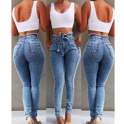 Fringed jeans in cowboy fabric showing decorative fringe trim along hem in available colours