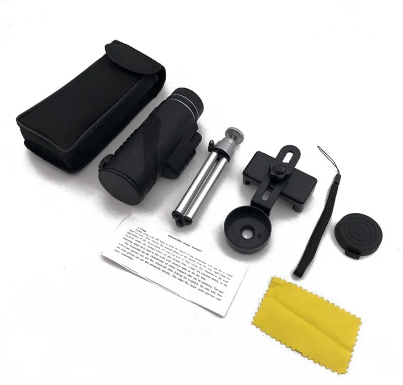 Black HD 40x60 monocular telescope for mobile phones with 40x magnification and waterproof design.